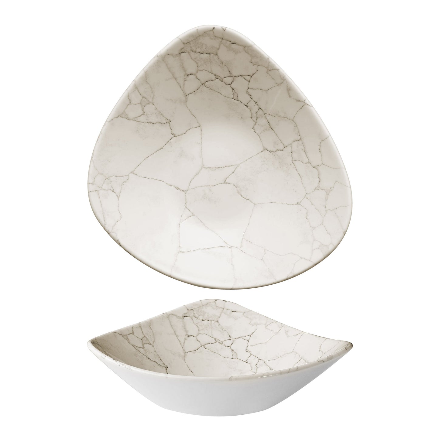 Piatto Fondo/Coppa Triangolare Studio Kintsugi Grigio Agata Cm.23,5 - Confezione da 12 Pz.