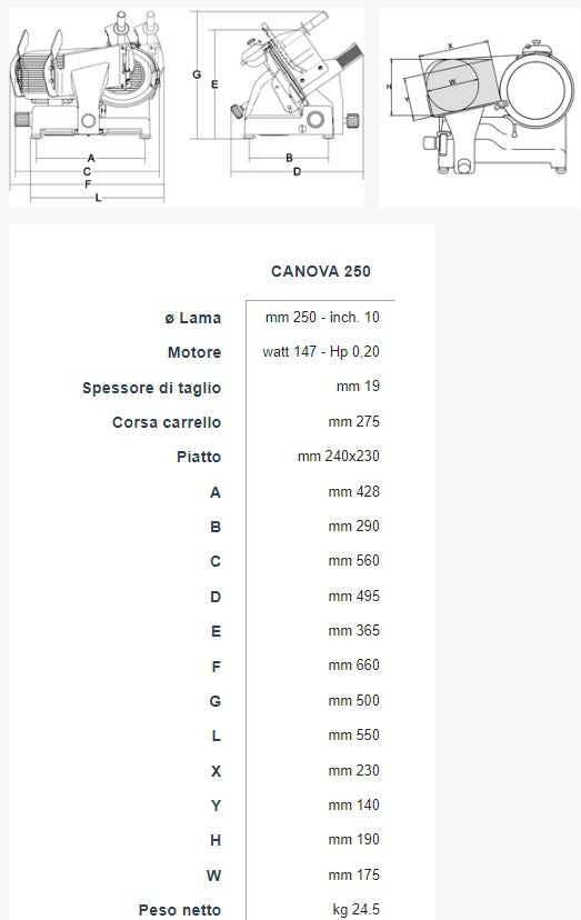 AFFETTATRICE CANOVA 250 WEB CE 230 MN