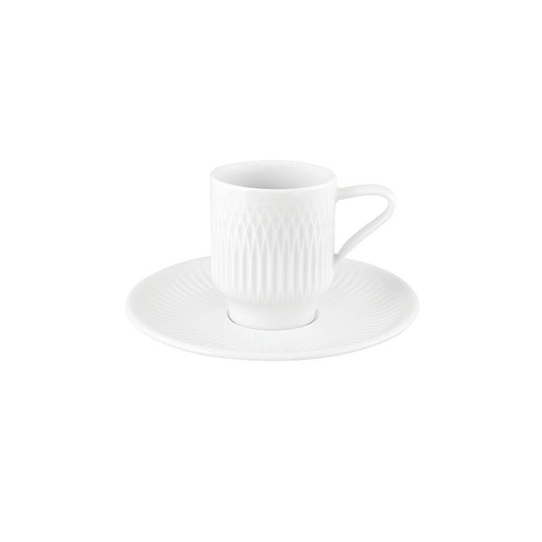 Tazza Caffè Impilabile Utopia Cl.9,4 Ø Cm.5,6 H.6,8 con Piattino Ø Cm.13,4  - Confezione da 6 Pz.