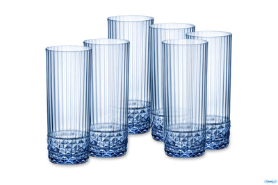 America '20S Blu Zaffiro Confezione Da 6 Bicchieri Long Drink Cl 40 H.15,8 Diametro 6,8 122158
