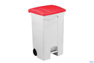 Contitop Mobile-Contenitore Rifiuti Mobile A Pedale Bianco Coperchio Rosso 90L Cm 50X40 H 82 115597