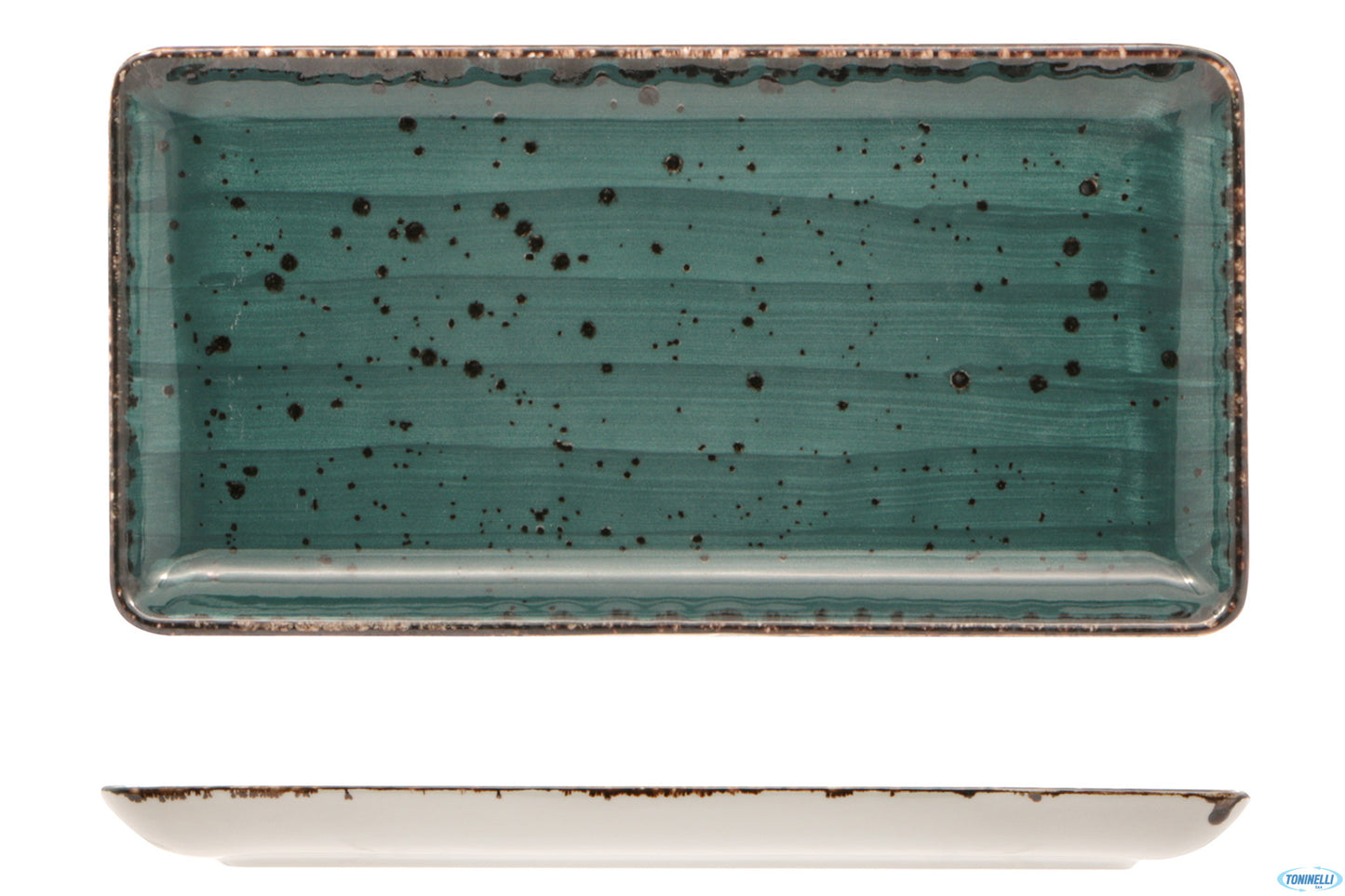 Cromya Petrol-Piatto Rettangolare In Porcellana Cm.27X14