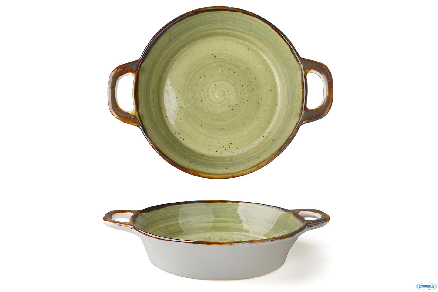 Just-Tegamino 2 Manici Cm.20 Verde In Porcellana 6931D-C401-10