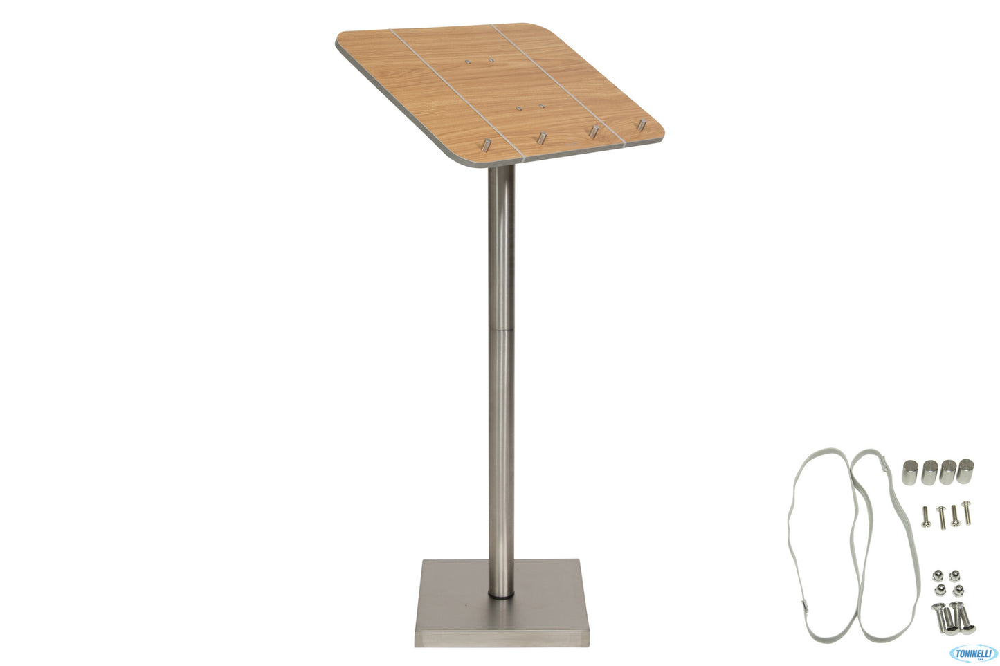 Leggio Portamenu In Legno, Piantana Inox Cm 54,2X36,7 H 113 Mcs-115-Te