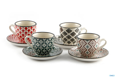 Mosaik-Confezione 4 Tazze Caffe Con Piatto Cl.9 Decori Assortiti Rh8621S-S4