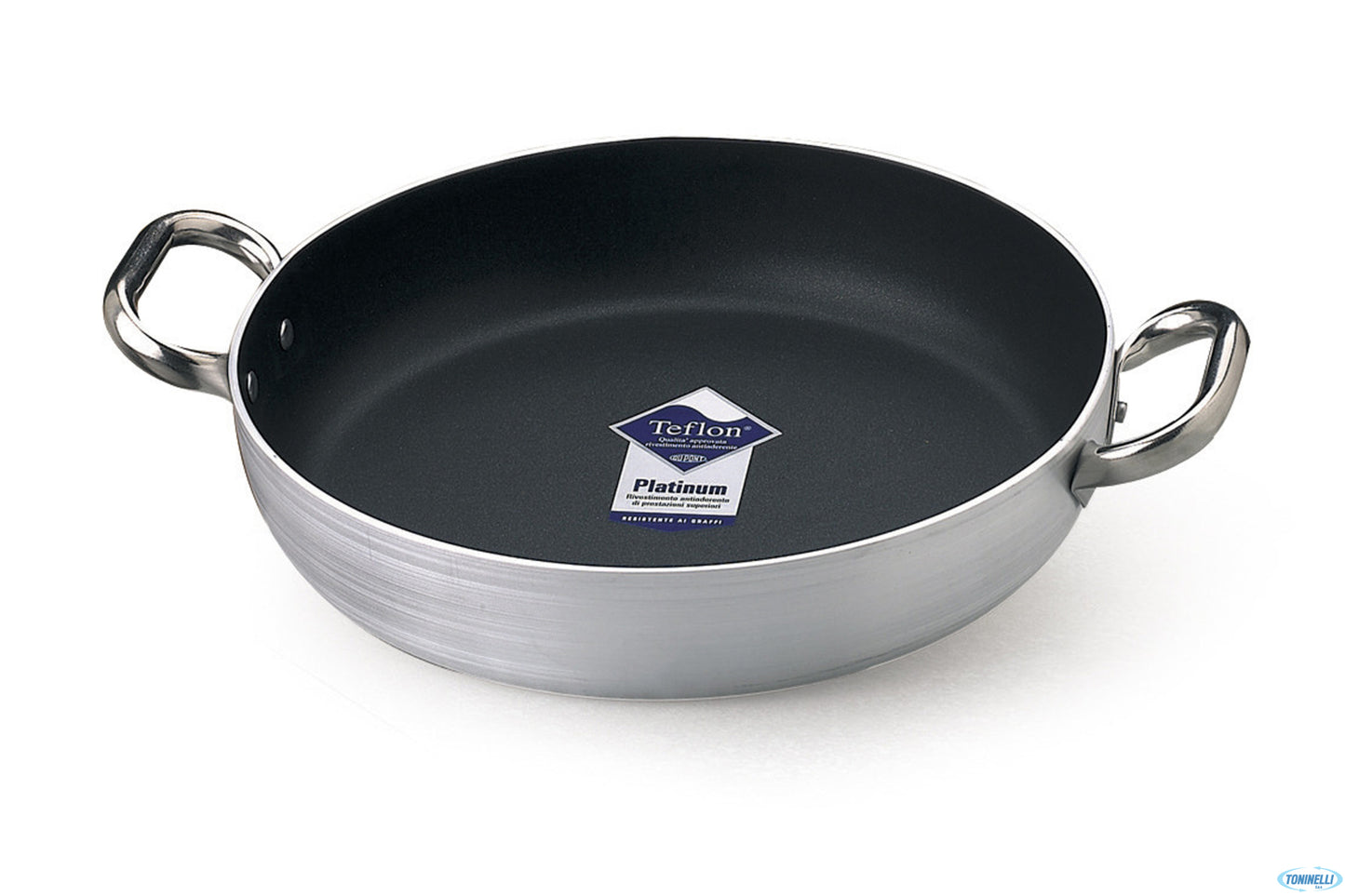 Tegame Alluminio 3 Mm Antiaderente Con Due Maniglie Inox Cm 20 H 4,4