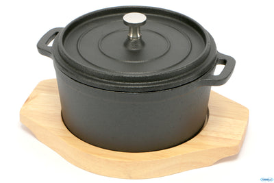 Professional Think-Cocotte Ghisa Cm.14 Con Base Legno Yy8054