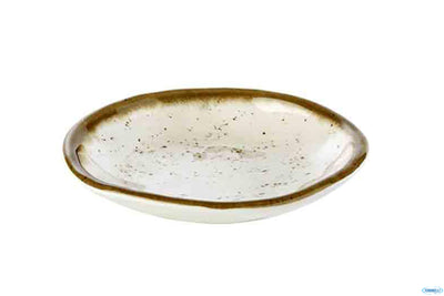 Stone Art-Piatto Fondo Melamina Effetto Puntinato Con Bordo Marrone Cm 15,5 H.2,5 84509